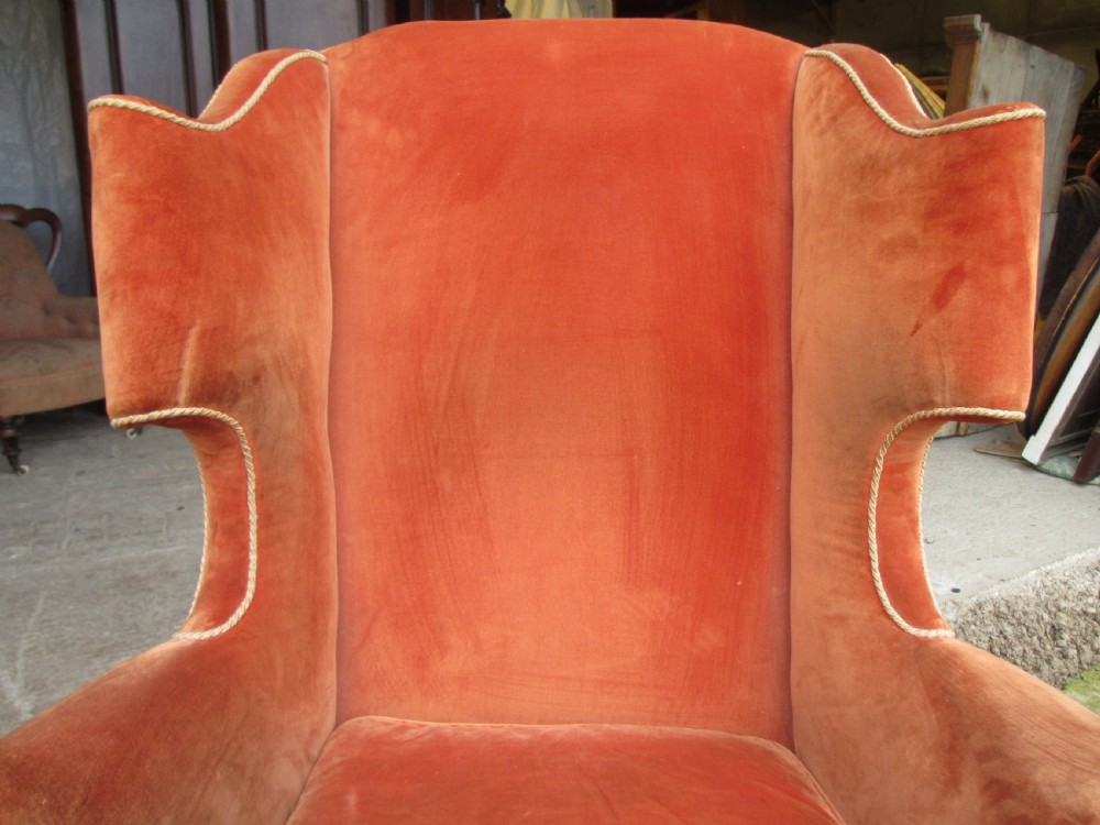 19th Century Wingback upholstered fireside Arm chair  View IV