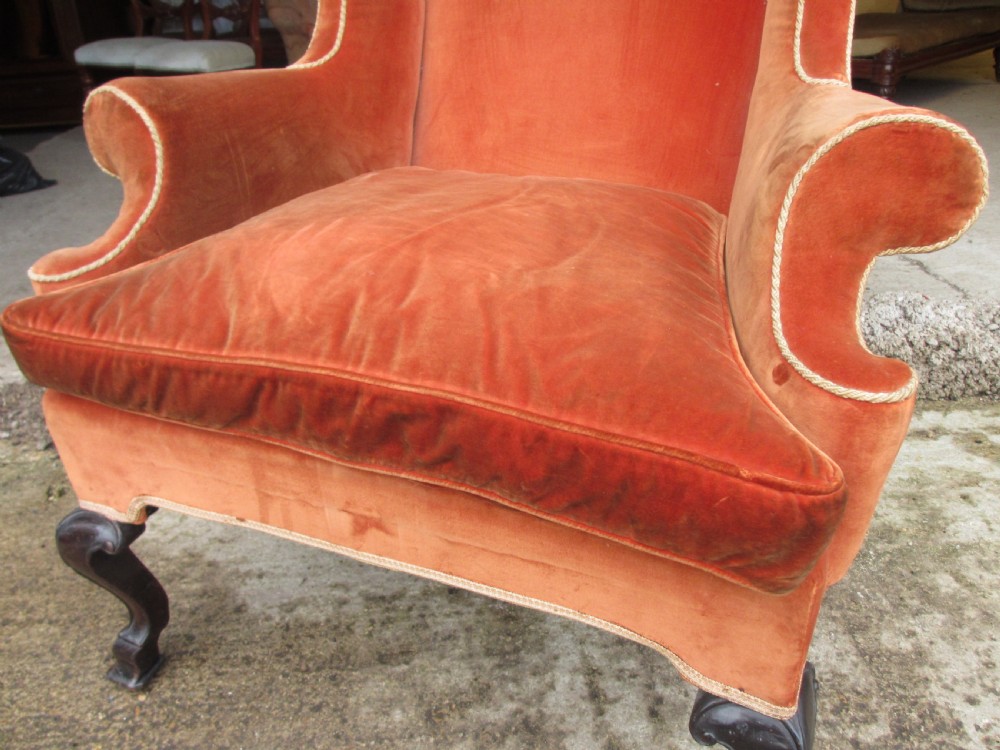 19th Century Wingback upholstered fireside Arm chair  View V