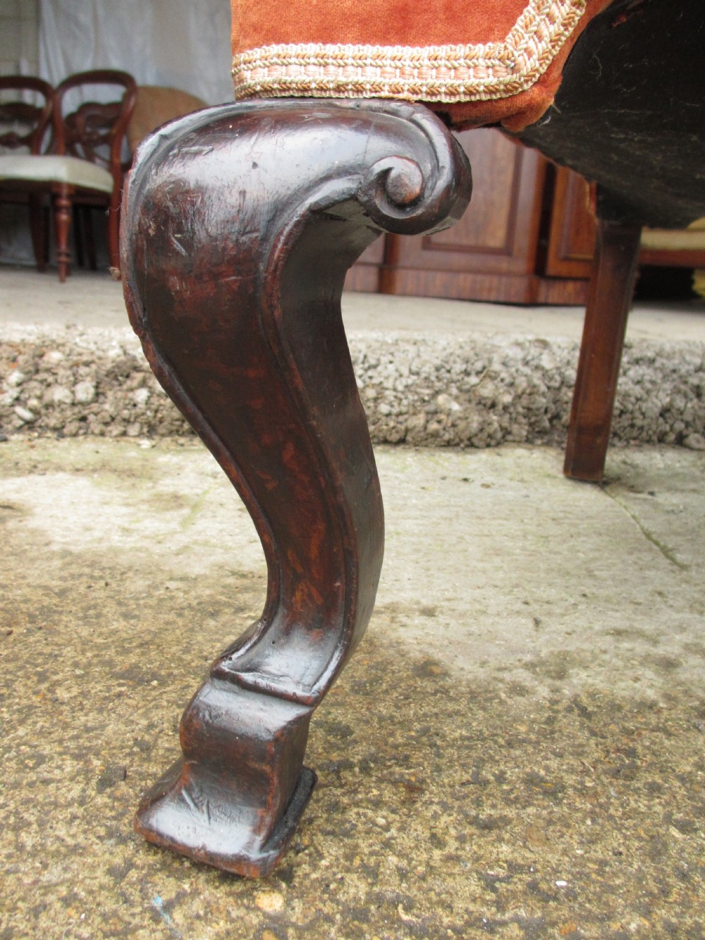 19th Century Wingback upholstered fireside Arm chair  View VII