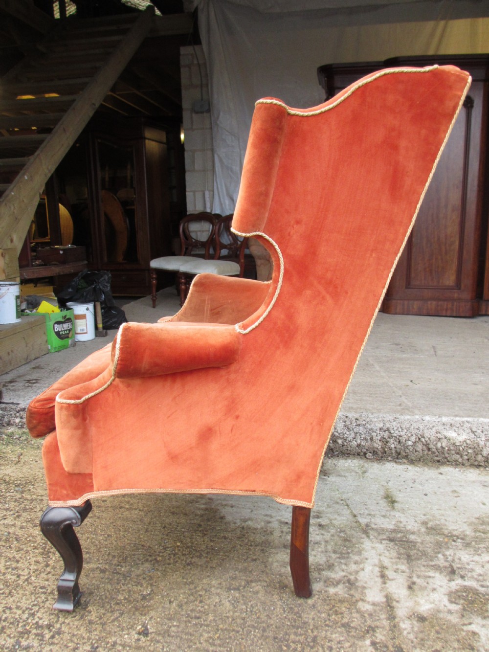19th Century Wingback upholstered fireside Arm chair  View XII