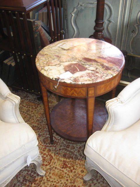 Round French Louis Xvi  Lamp Table Marquetry and Inlaid