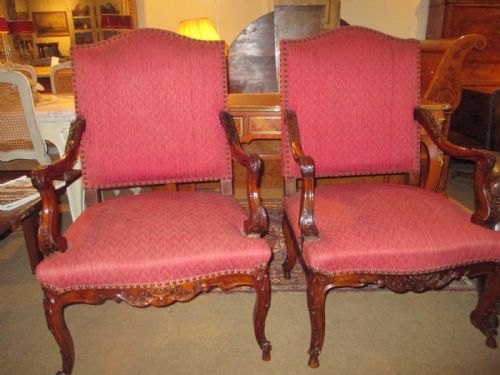 Pair of Large Walnut Armchairs