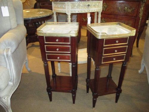 Pair of Mahogany Brass Inlaid Bedside Tables