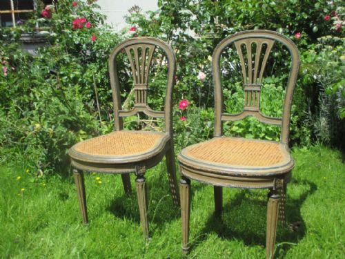 Pair of Painted Caned Side Chairs in Original Paint Finish