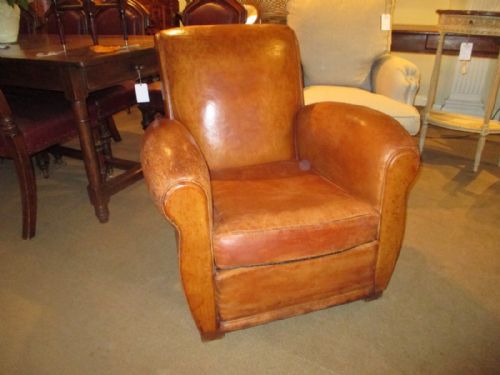 Art Deco French Leather Club Chair