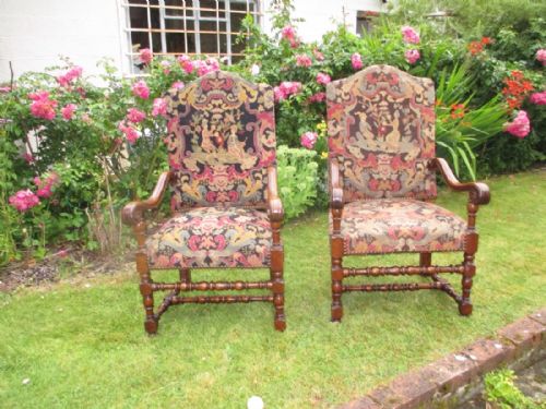 Pair of Walnut Needlepoint Armchairs