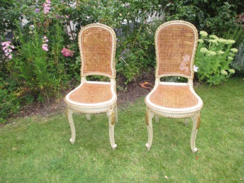 Pair of French Painted and Caned Side Chairs