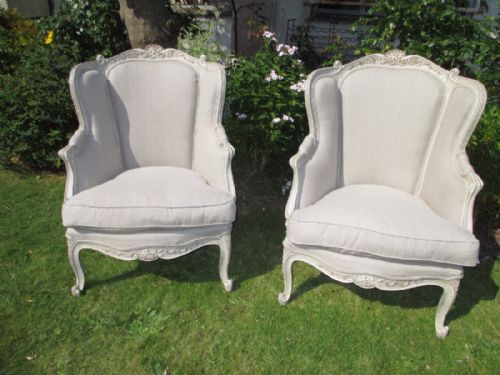Pair of Antique Painted Bergere Armchairs