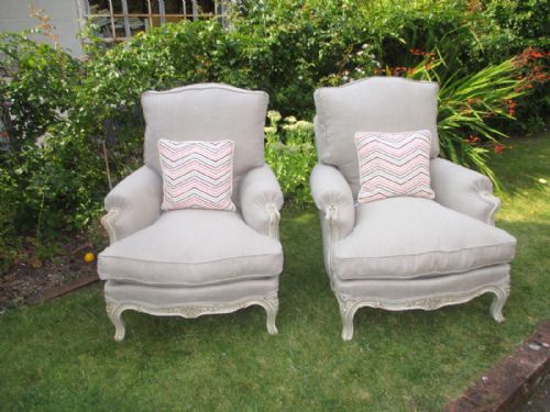 Pair of Large Painted Bergere Armchairs