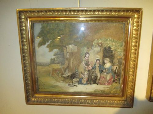Pair of Restauration  Silk Work and Gouache Pictures
