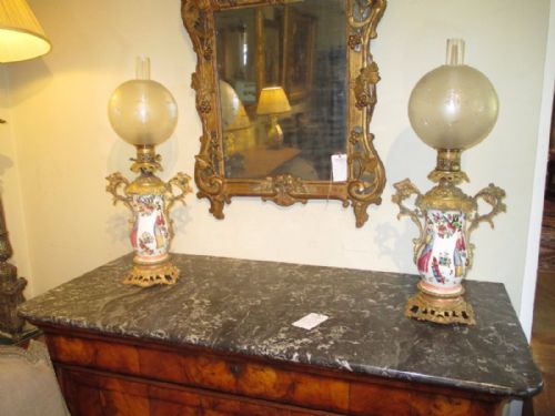 Pair of Chinese Famille Rose Lamps with Ormolu Mounts