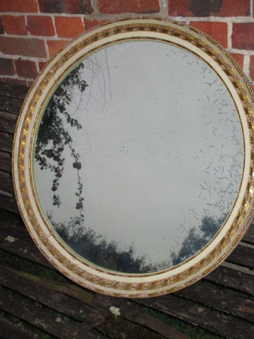 Large Round Painted and Gilt Mirror