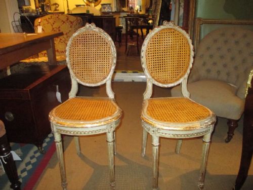 Pair of Caned Painted Side Chairs