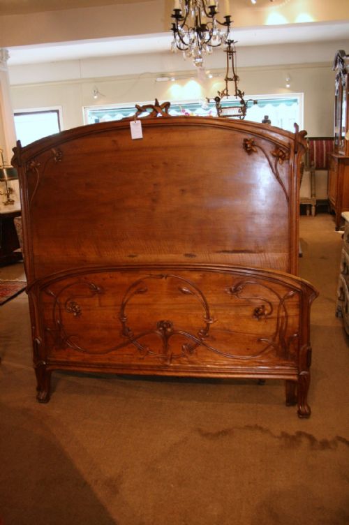 Walnut Art Nouveau Bed