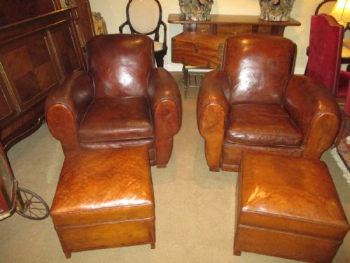 Large Pair of Leather Club Chairs