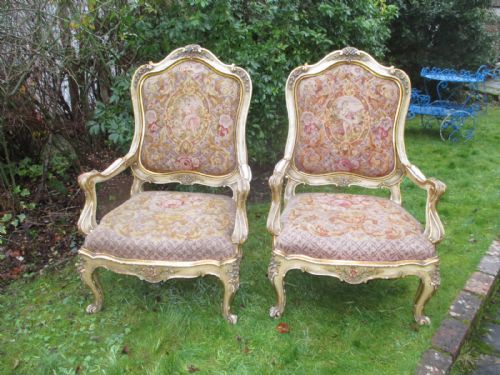 Very Large Pair of Painted Italian Armchairs