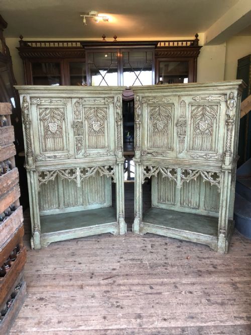 Pair of Large Painted Gothic Cabinets