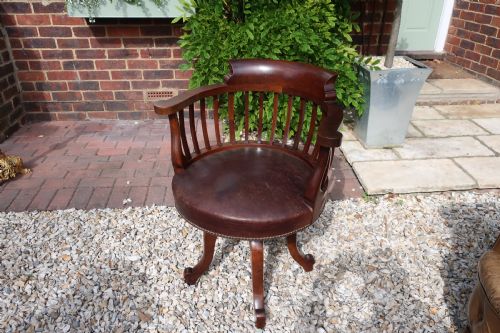Mahogany and Leather Revolving Desk Chair