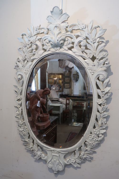 A Very Pretty Carved and Painted Oval Mirror