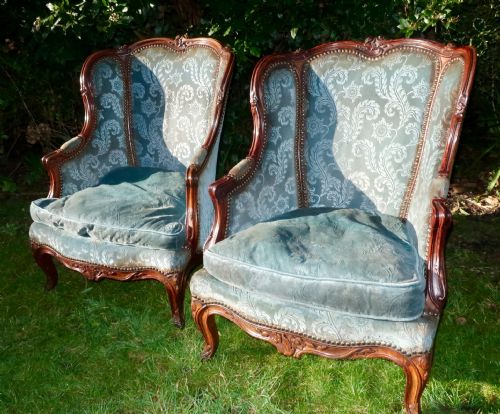 Pair of Small Walnut Bergere Armchairs