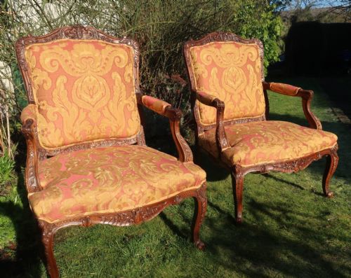 Pair of Large Walnut Armchairs