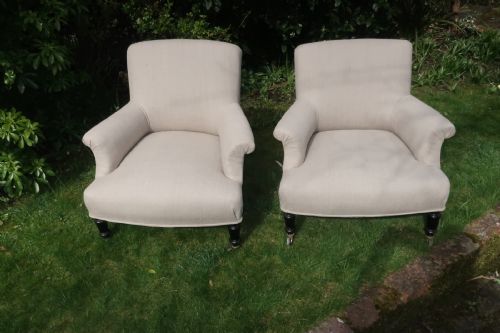 Pair of French Armchairs in Grey Linen