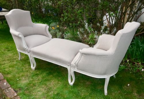 Painted Pair of Chairs and Stool or Duchess Brisee