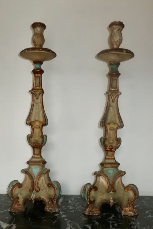 A Large Pair of Original Painted Candlesticks