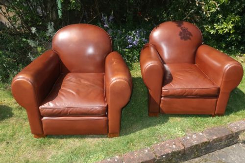 Pair of Large Leather Club Chairs
