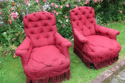 Pair of Large Button Back Armchairs