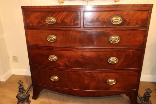 Flame Mahogany Bow Fronted Chest of Drawers