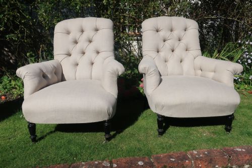Pair of Large Button Back Armchairs