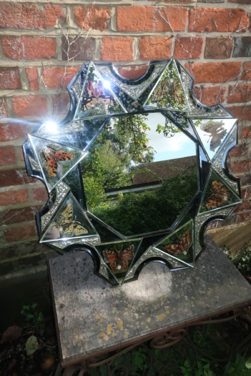 Eight Sided Venitian Mirror with Butterflies
