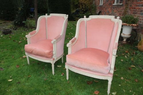 Pair of French Painted Bergere Armchairs
