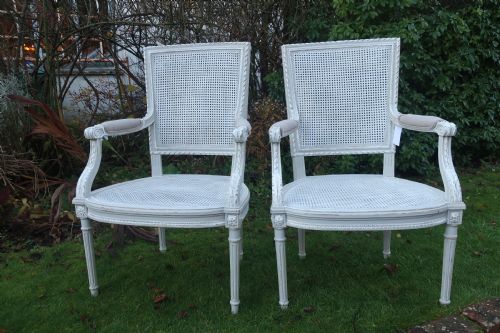 Pair of Painted Cane Armchairs