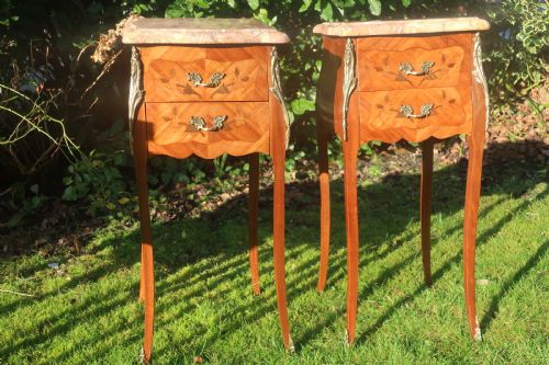 Pair of French Marquetry Bedside Tables