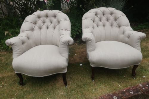 Pair of Button Back Rosewood Armchairs