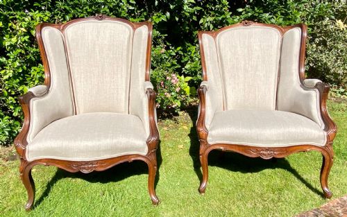 Pair of Well Carved Walnut Bergere Armchairs