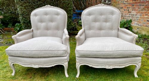 Large Pair of French Bergere Armchairs