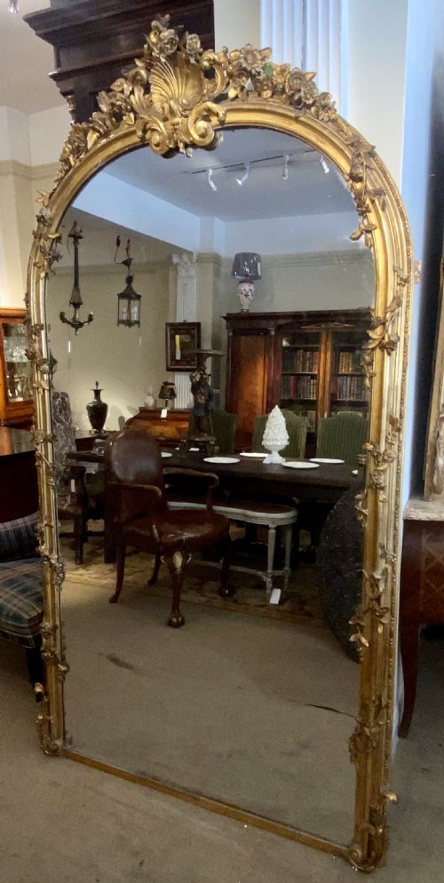 Very Large Arched Mirror with Scrolling Flowers