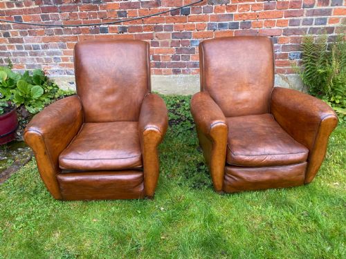Pair of French Leather Club Chairs