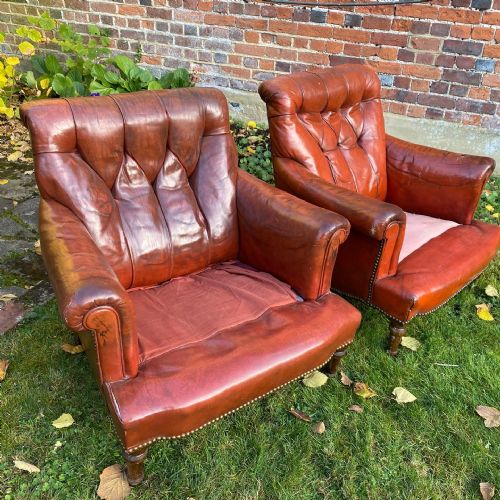 Pair of Leather Button Back Armchairs