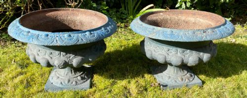 Pair of Painted Cast Iron Urns