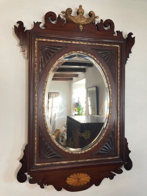 19th C Chippendale Style Mahogany & Gilt Mirror
