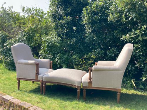 French Walnut Pair of Armchairs & Stool or Duchess Brisee.