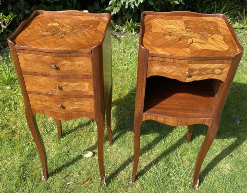 Pair of Small Marquetry Bedside Tables