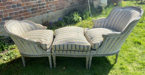 French Armchairs with Stool or Duchesse Brisee
