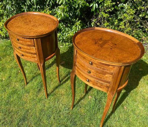 Pair of Oval Burr Wood Bedside Tables