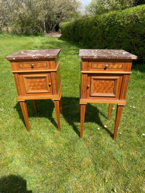 Pair of French Satinwood Parquetry Bedside Tables