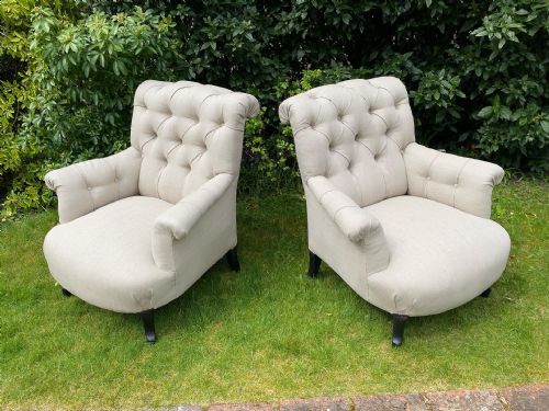 Pair of Button Back Scrolled Armchairs